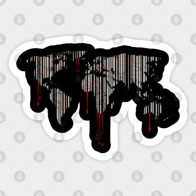 world map, barcode, blood dripping Sticker by hottehue